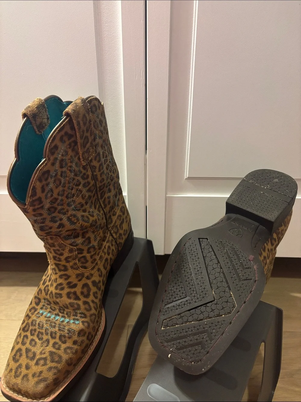 Ariat Teal and Leopard Cowboy Boots